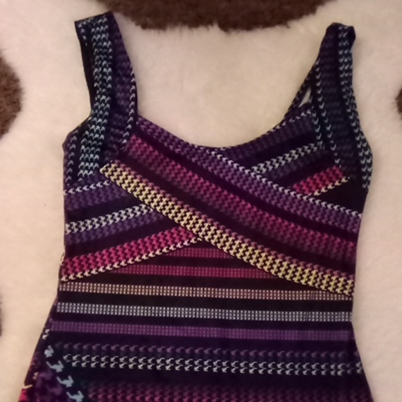 NWOT Stretchy multicolored striped houndstooth dress sz M/L - Picture 4 of 4